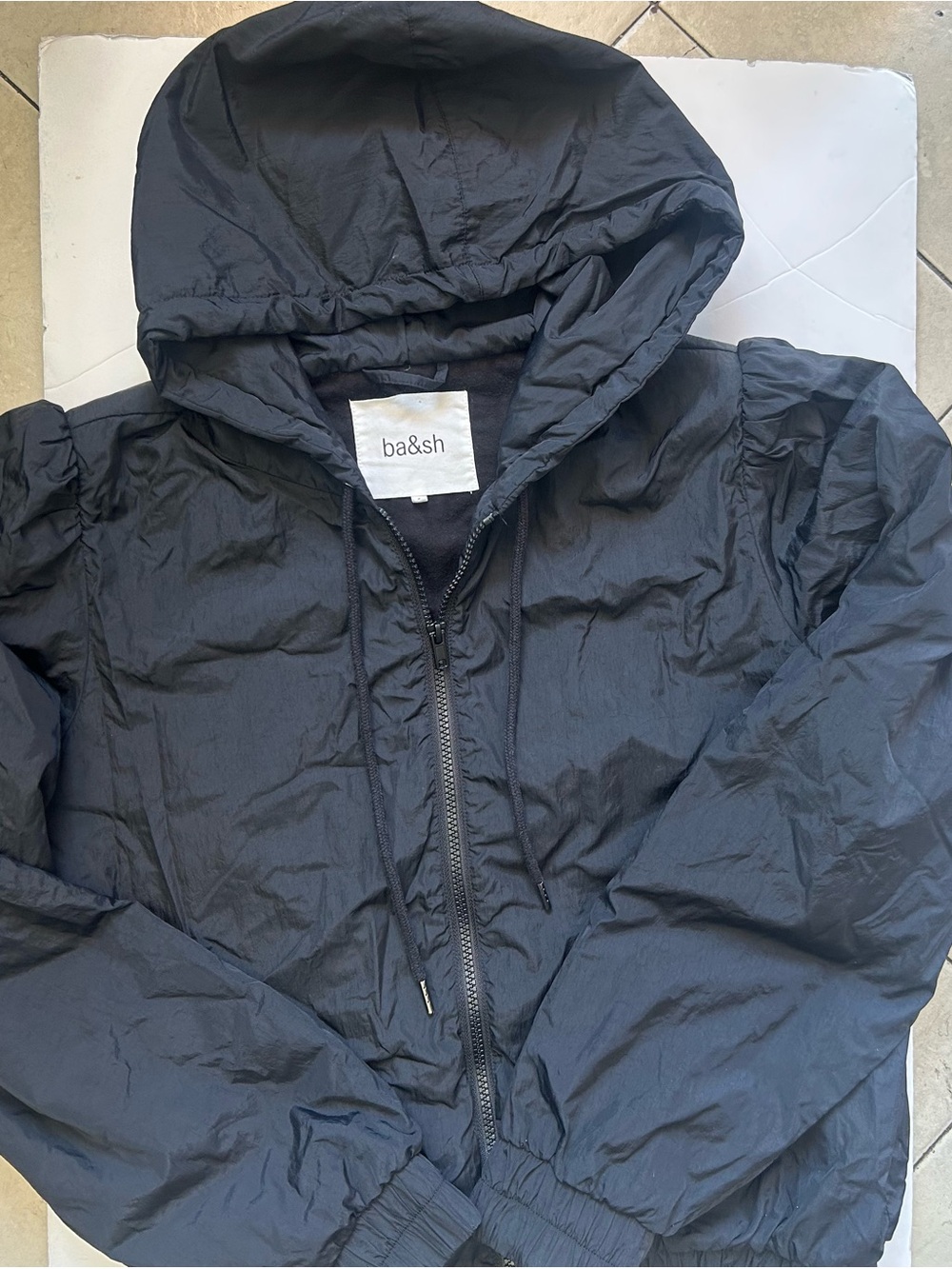 ba&sh Black Hooded Zip Jacket with Drawstring